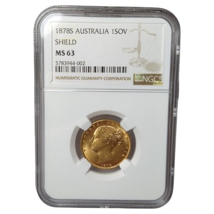 1878S  1 SOVEREIGN MS 63 AUSTRALIA SHIELD